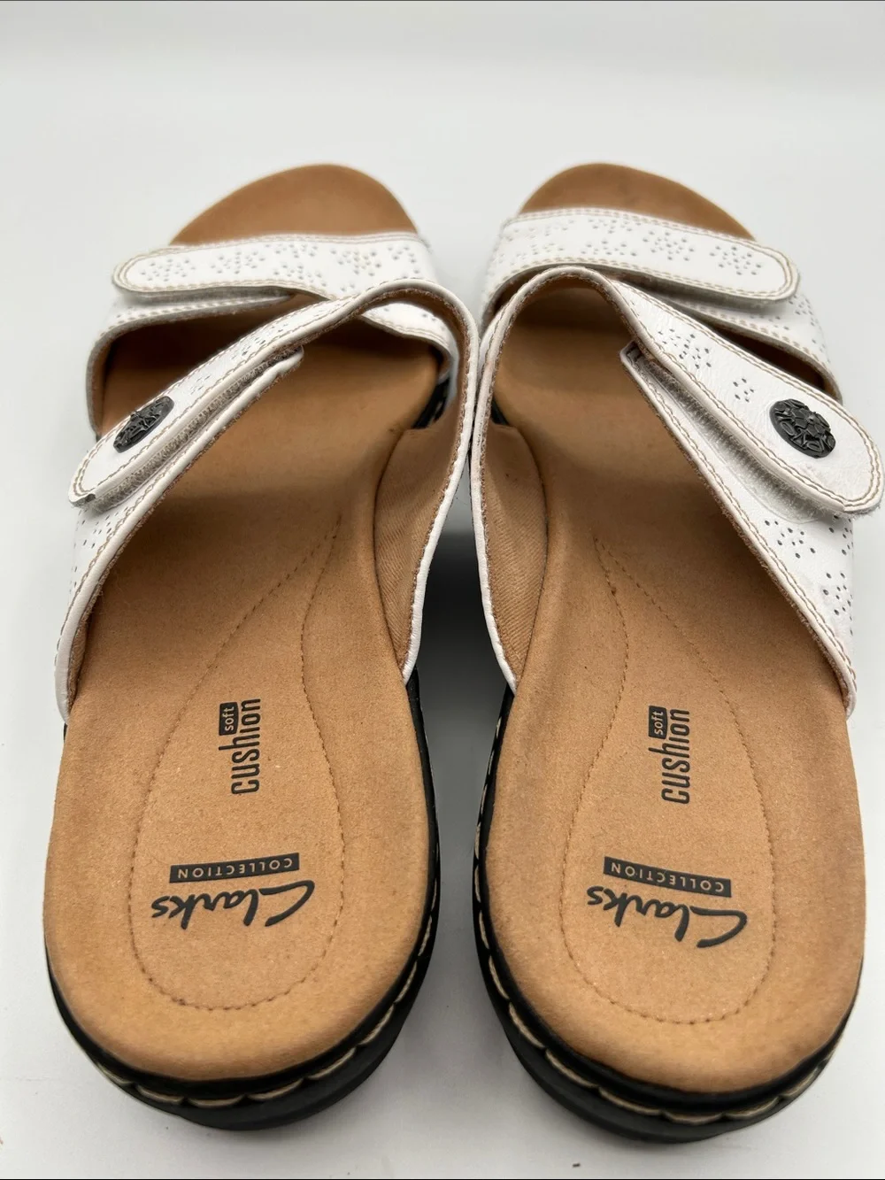 Clarks White Perforated Adjustable Slide Sandals Size 12 N Narrow
